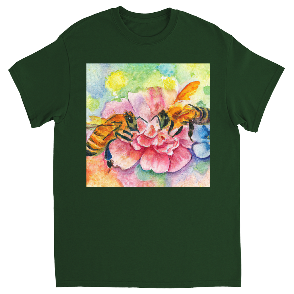 Bees Talking it Over Unisex Adult T-Shirt Forest Green Shirts & Tops apparel Bees Talking it Over