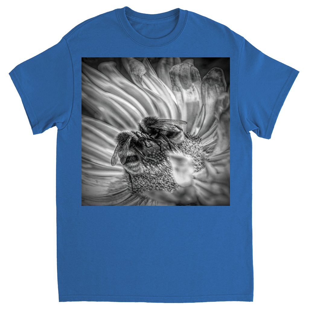 Black and White Bees on Flower Unisex Adult T-Shirt Royal Shirts & Tops apparel