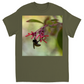 Bee Hanging on Red Flowers Unisex Adult T-Shirt Military Green Shirts & Tops apparel Bee Hanging on Red Flowers
