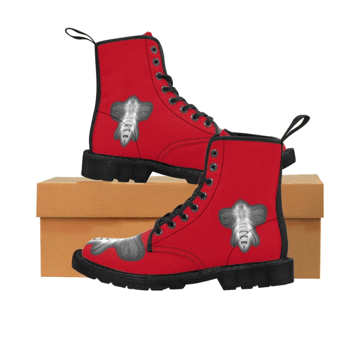 Negative Bee Men's Red Canvas Boots Black Shoes Bee boots combat boots fun mens boots Mens boots mens fashion boots Negative Bee red mens boots Shoes unique mens boots vegan boots vegan combat boots