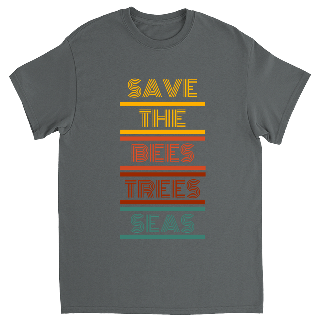 Vintage 70s Save the Bees Trees Seas Unisex Adult T-Shirt Charcoal Shirts & Tops