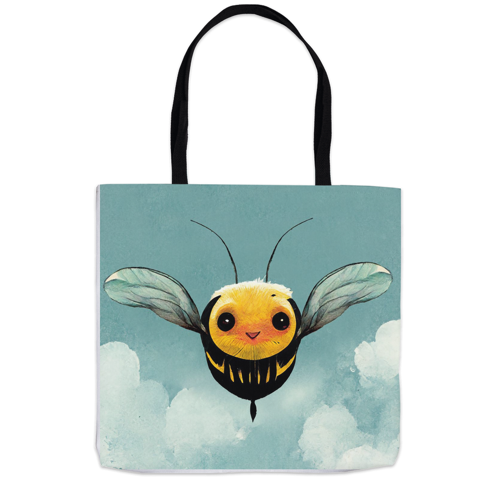 Happy Blue Cartoon Bee Tote Bag 18x18 inch Shopping Totes bee tote bag gift for bee lover gifts Happy Blue Cartoon Bee original art tote bag totes zero waste bag