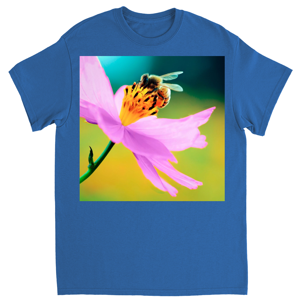 Bee on Delicate Purple Flower Unisex Adult T-Shirt Royal Shirts & Tops apparel
