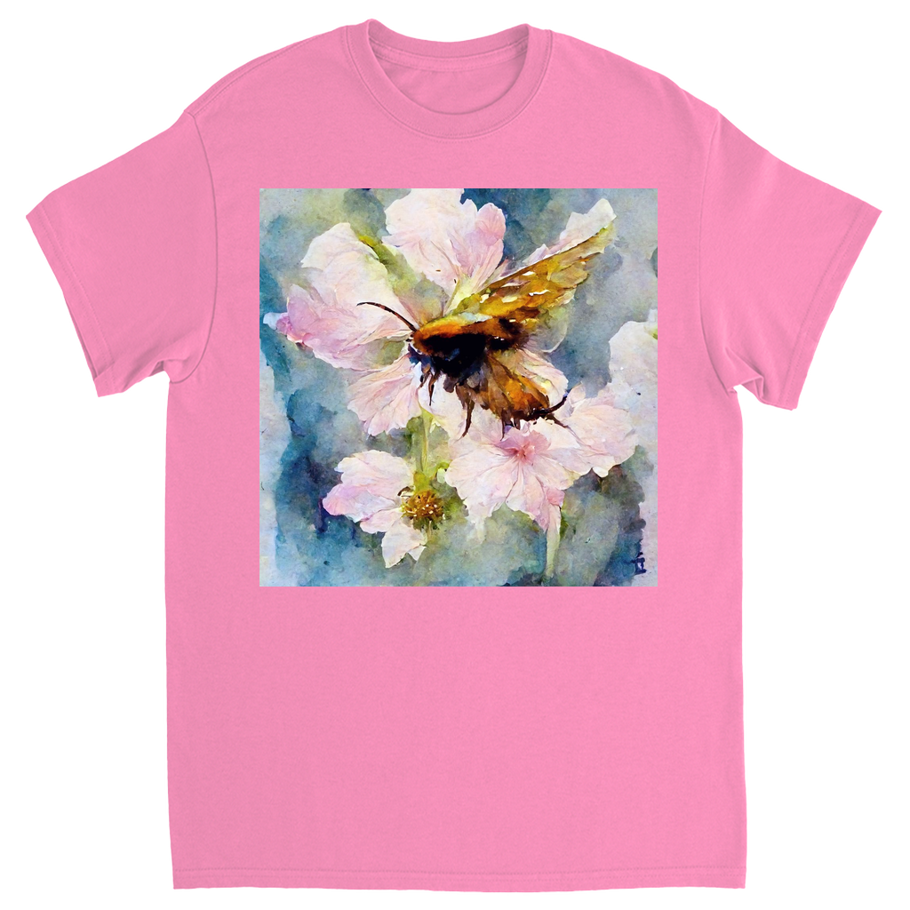 Watercolor Bee Landing on Flower Bee Unisex Adult T-Shirt Azalea Shirts & Tops apparel Watercolor Bee Landing on Flower