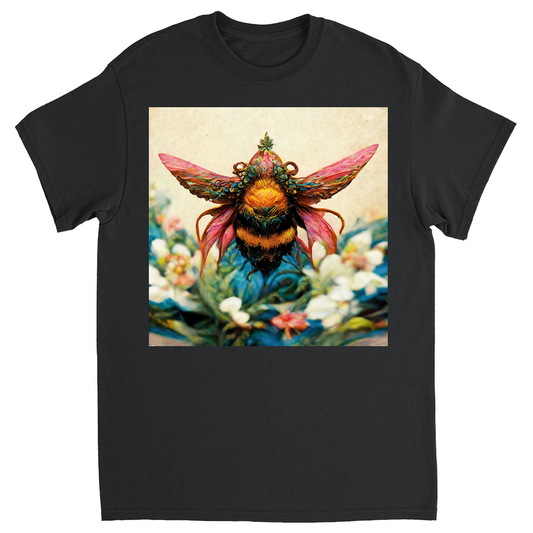 Fantasy Bee Hovering on Flower Unisex Adult T-Shirt Black Shirts & Tops apparel Fantasy Bee Hovering on Flower