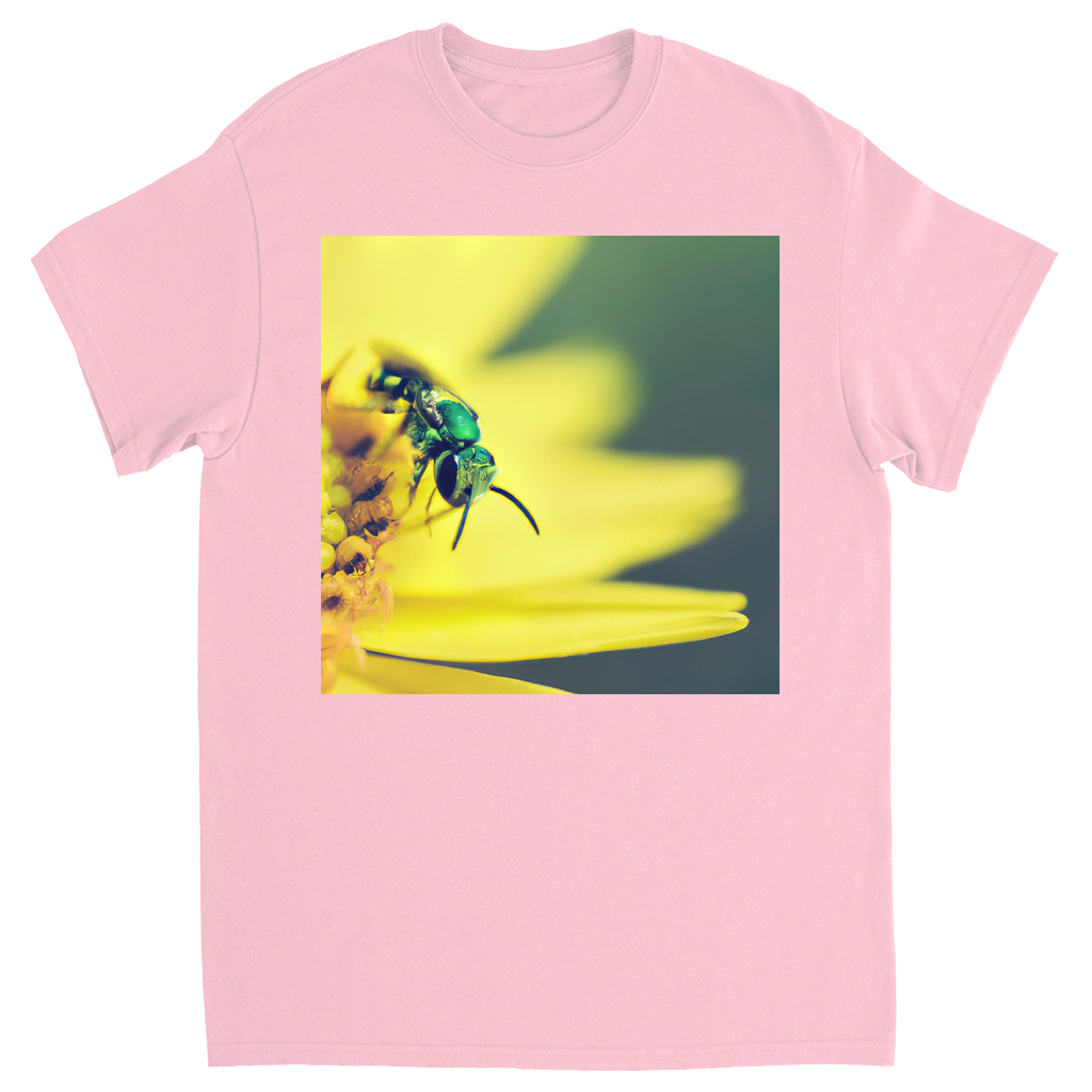 Green Bee Yellow Flower Unisex Adult T-Shirt Light Pink Shirts & Tops apparel Green Bee Yellow Flower