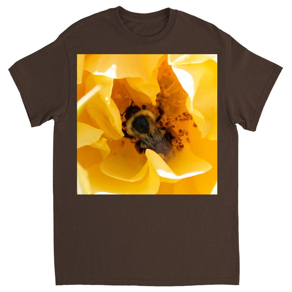 Bee in a Yellow Rose Unisex Adult T-Shirt Dark Chocolate Shirts & Tops apparel