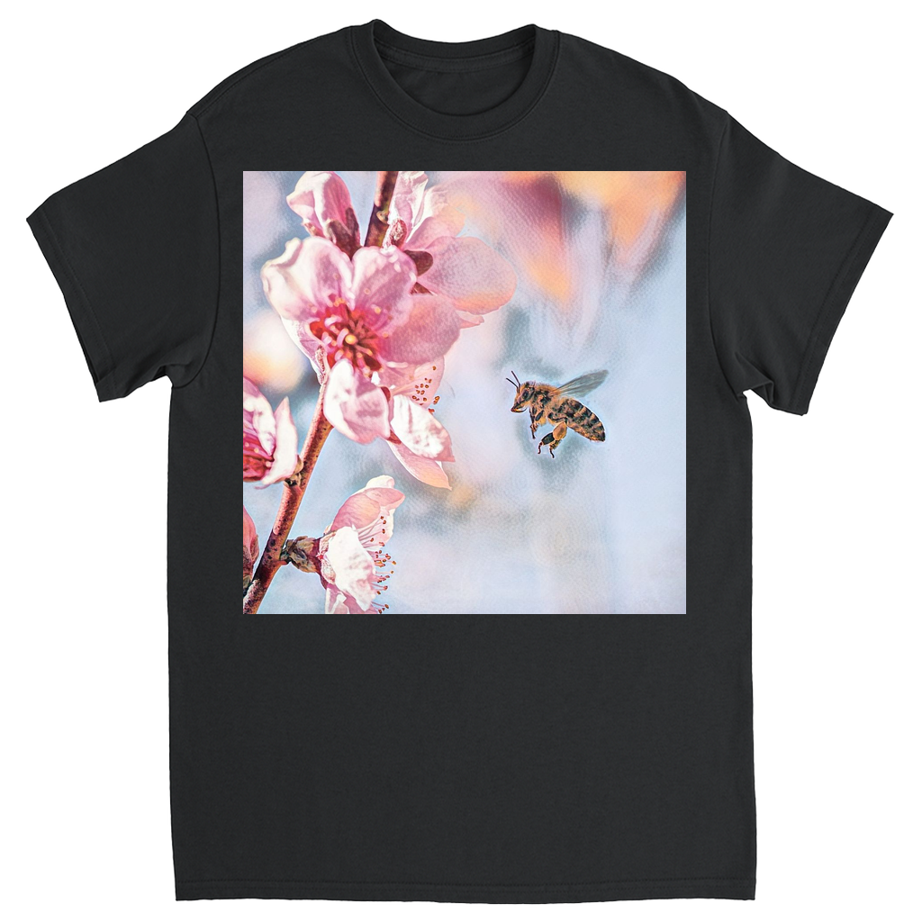 Water Color Bee with Flower Unisex Adult T-Shirt Black Shirts & Tops apparel