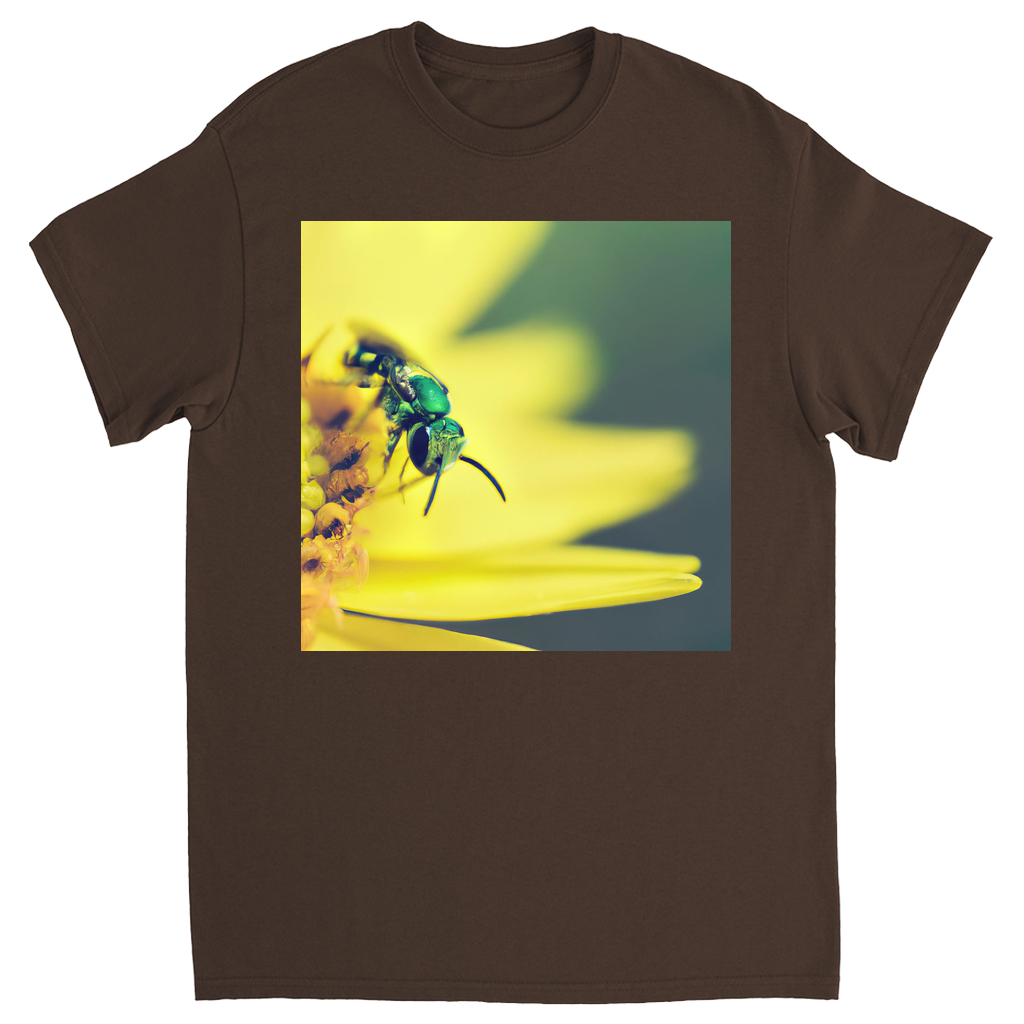 Green Bee Yellow Flower Unisex Adult T-Shirt Dark Chocolate Shirts & Tops apparel Green Bee Yellow Flower