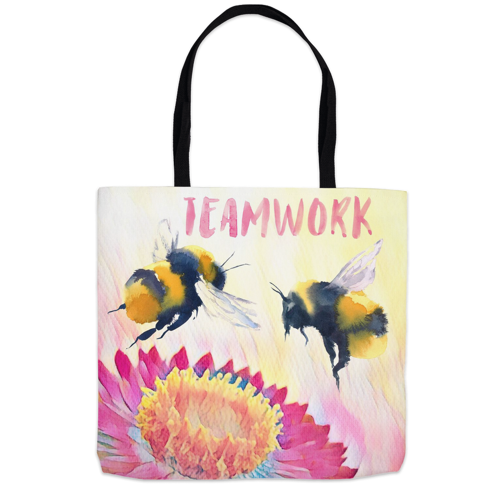 Cheerful Bees Teamwork Tote Bag 18x18 inch Shopping Totes bee tote bag gift for bee lover gifts original art tote bag totes zero waste bag