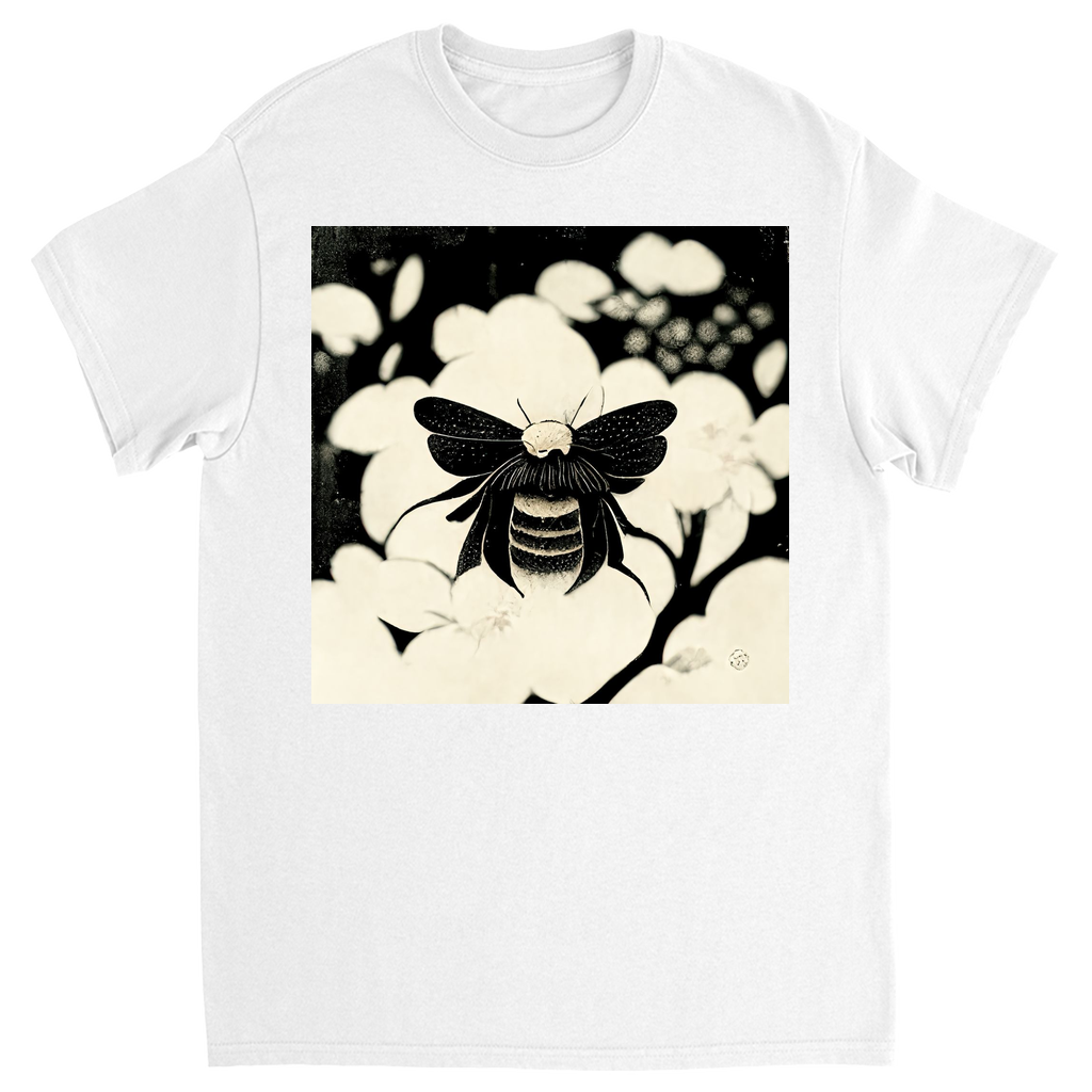Vintage Japanese Woodcut Bee Unisex Adult T-Shirt White Shirts & Tops apparel Vintage Japanese Woodcut Bee