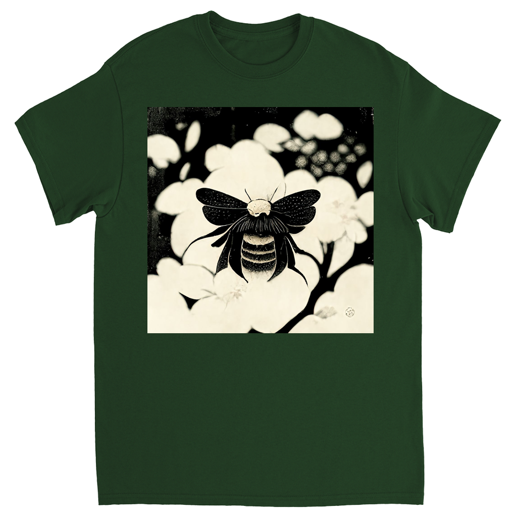 Vintage Japanese Woodcut Bee Unisex Adult T-Shirt Forest Green Shirts & Tops apparel Vintage Japanese Woodcut Bee