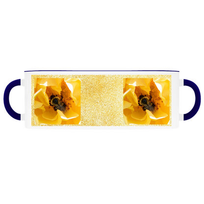 Bee in a Yellow Rose Accent Mug 11 oz White With Dark Blue Accents Coffee & Tea Cups gifts