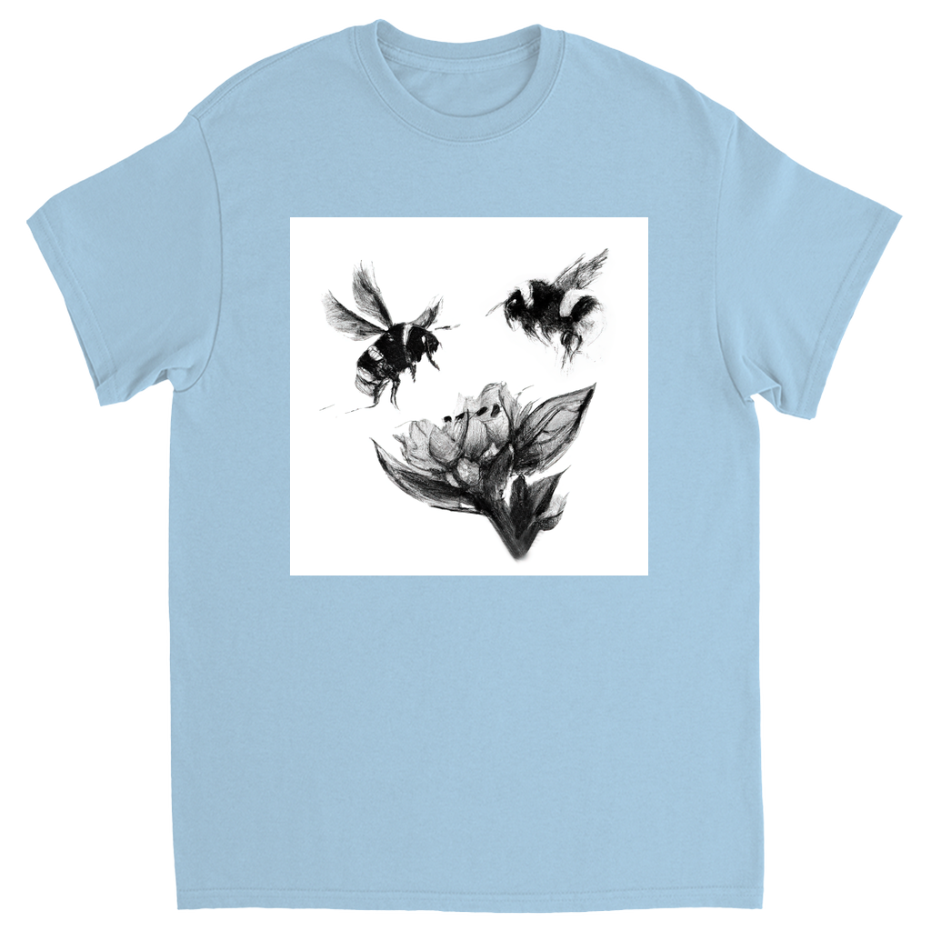 Ink Wash Bumble Bees Unisex Adult T-Shirt Light Blue Shirts & Tops apparel Ink Wash Bumble Bees