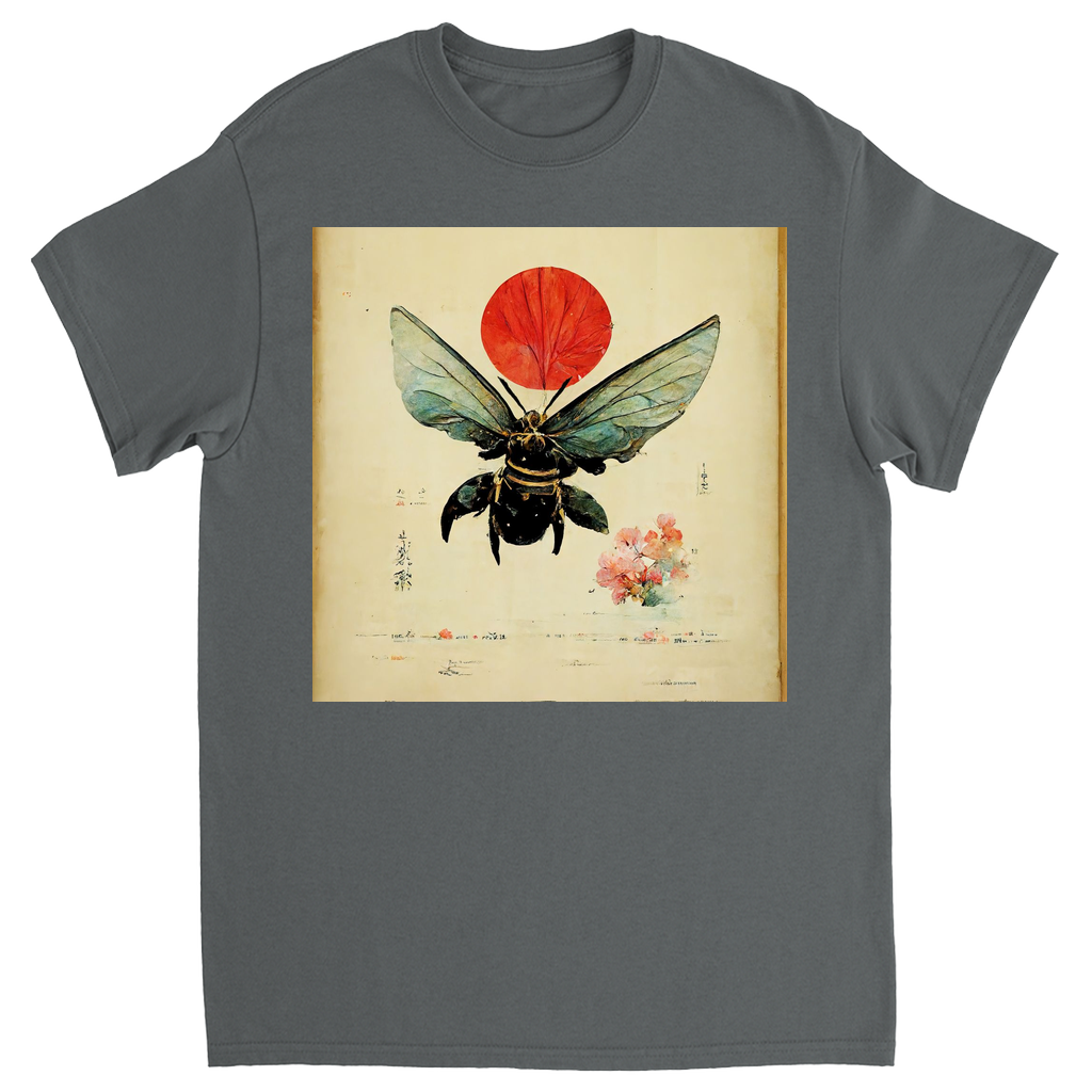 Vintage Japanese Bee with Sun Unisex Adult T-Shirt Charcoal Shirts & Tops apparel Vintage Japanese Bee with Sun