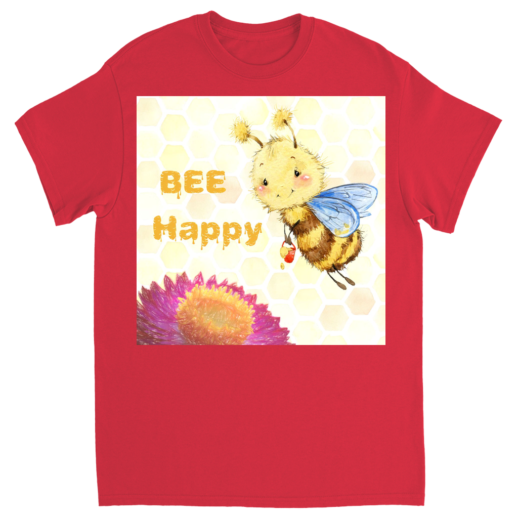 Pastel Bee Happy Unisex Adult T-Shirt Red Shirts & Tops apparel
