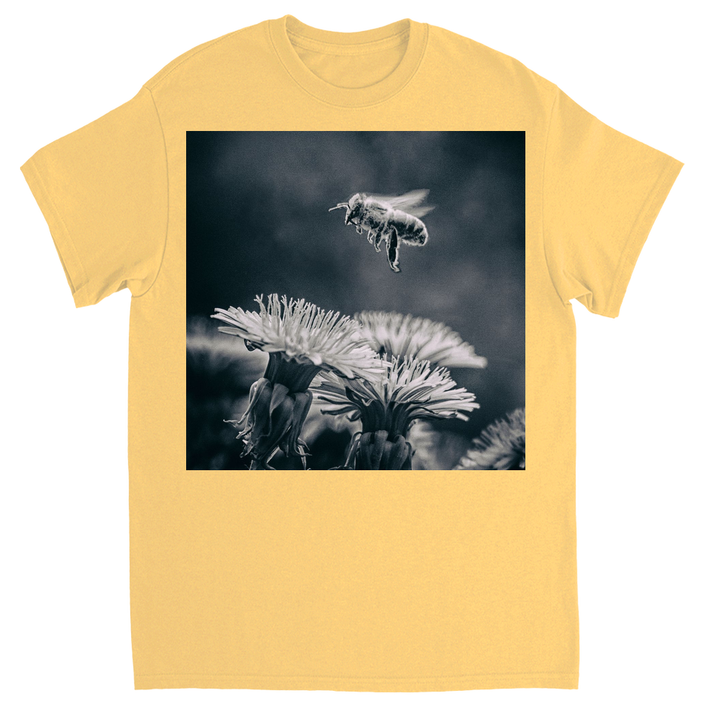 B&W Bee Hovering Over Flower Yellow Haze Shirts & Tops apparel