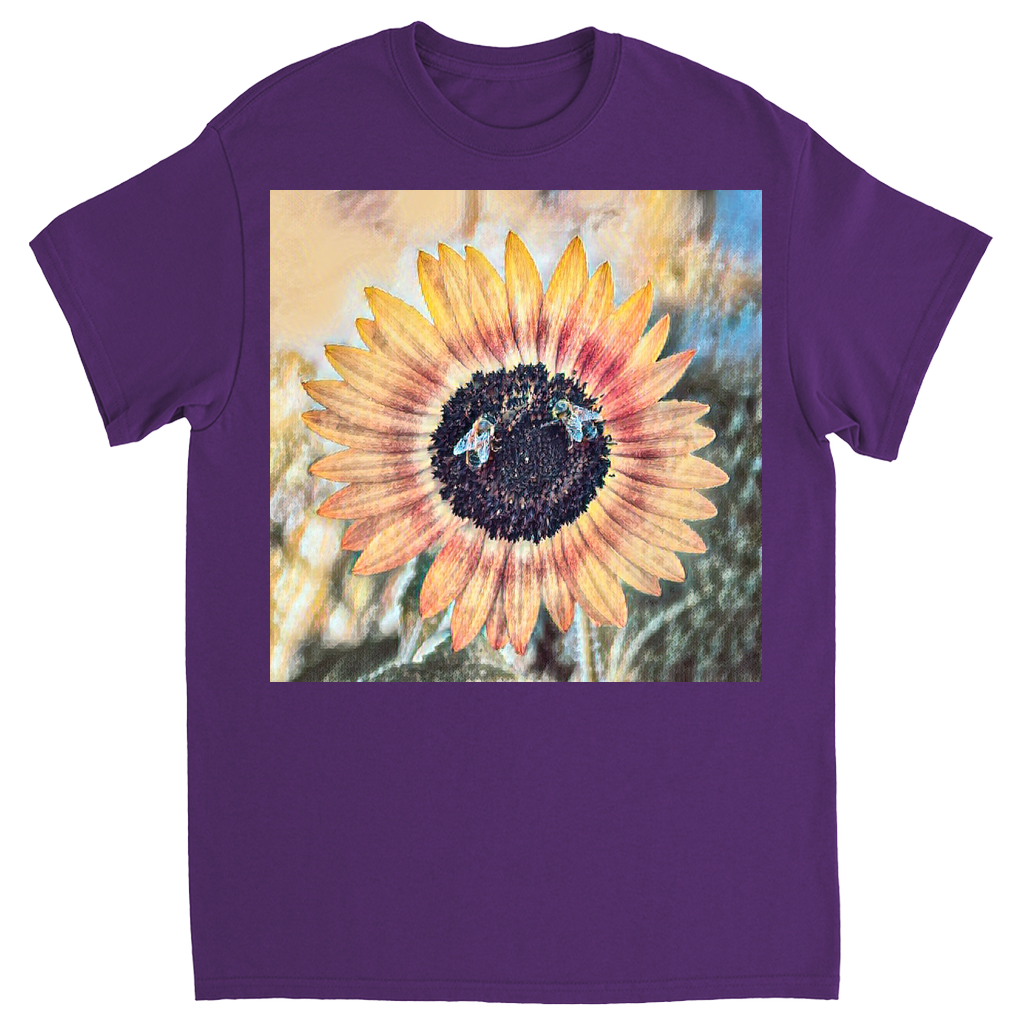 Painted 2 Sunflower Bees T-Shirt Purple Shirts & Tops apparel