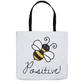Bee Positive Tote Bag 18x18 inch Shopping Totes bee tote bag gift for bee lover gifts original art tote bag totes zero waste bag
