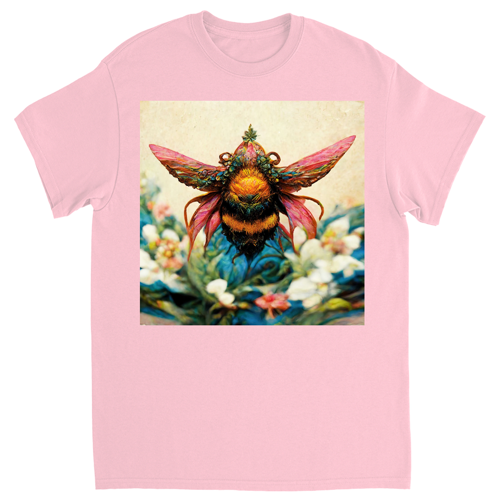 Fantasy Bee Hovering on Flower Unisex Adult T-Shirt Light Pink Shirts & Tops apparel Fantasy Bee Hovering on Flower