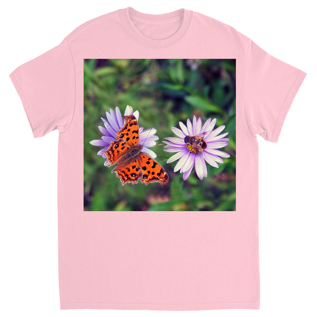 Butterfly & Bee on Purple Flower Unisex Adult T-Shirt Light Pink Shirts & Tops apparel
