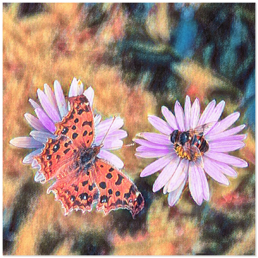 Vintage Butterfly & Bee on Purple Flower - Acrylic Print 12x12 inch Posters, Prints, & Visual Artwork Original Art