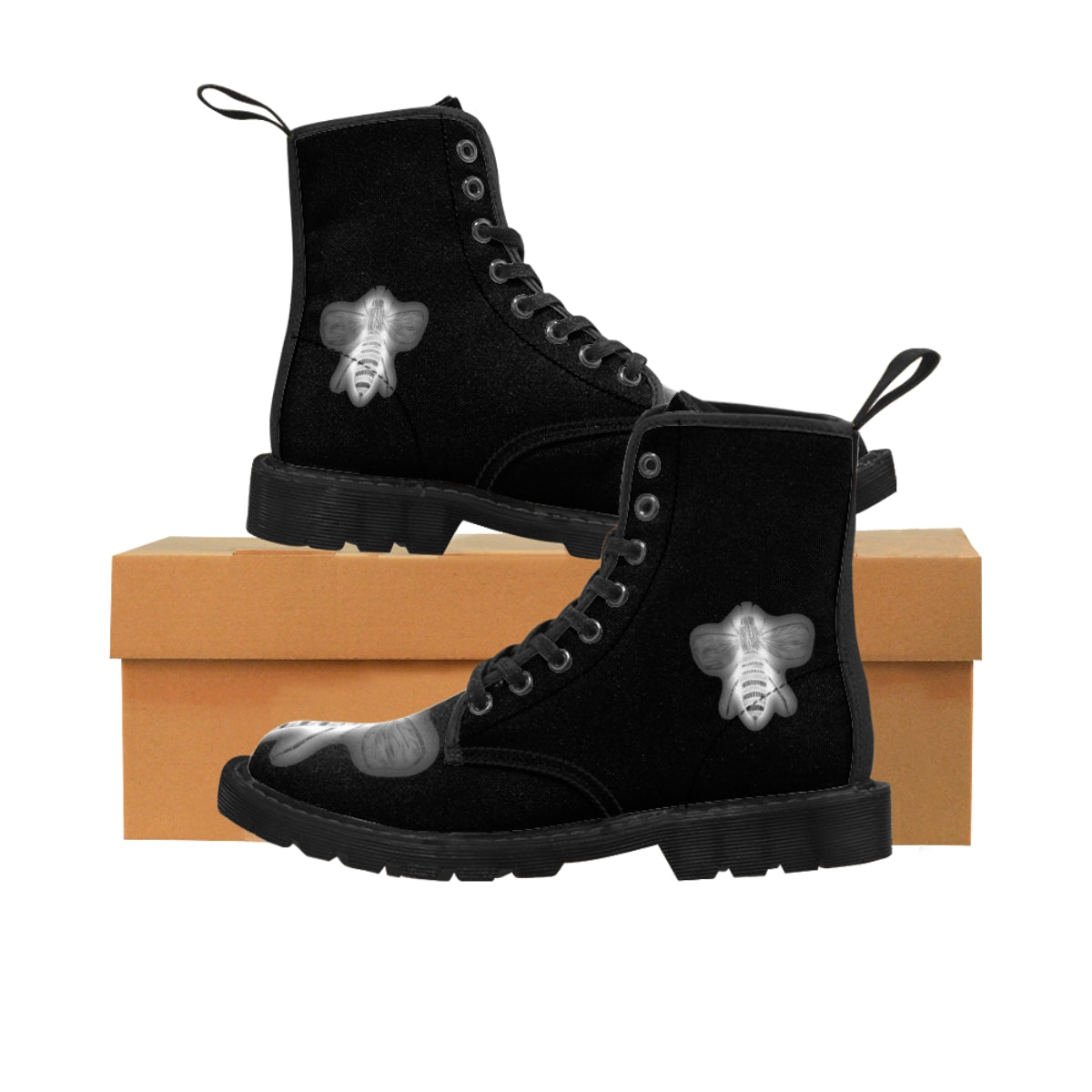 Negative Bee Women's Black Canvas Boots Black Shoes Bee boots combat boots fun womens boots original art boots Shoes unique womens boots vegan boots vegan combat boots womens black boots womens boots womens fashion boots