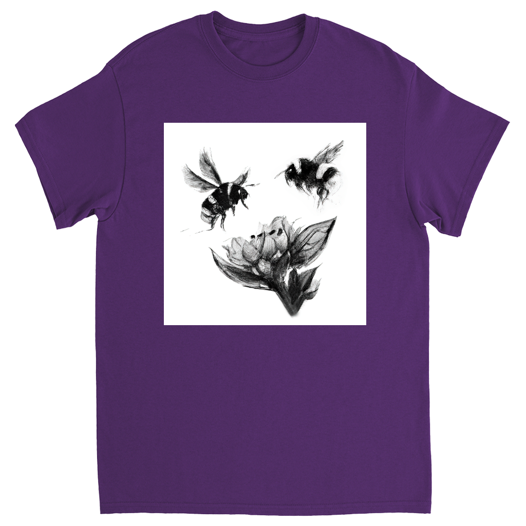 Ink Wash Bumble Bees Unisex Adult T-Shirt Purple Shirts & Tops apparel Ink Wash Bumble Bees