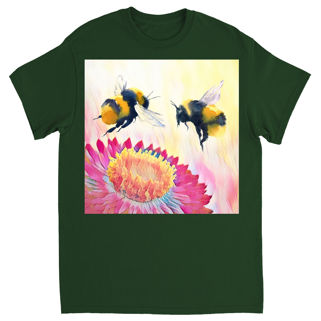 Cheerful Bees Unisex Adult T-Shirt Forest Green Shirts & Tops apparel