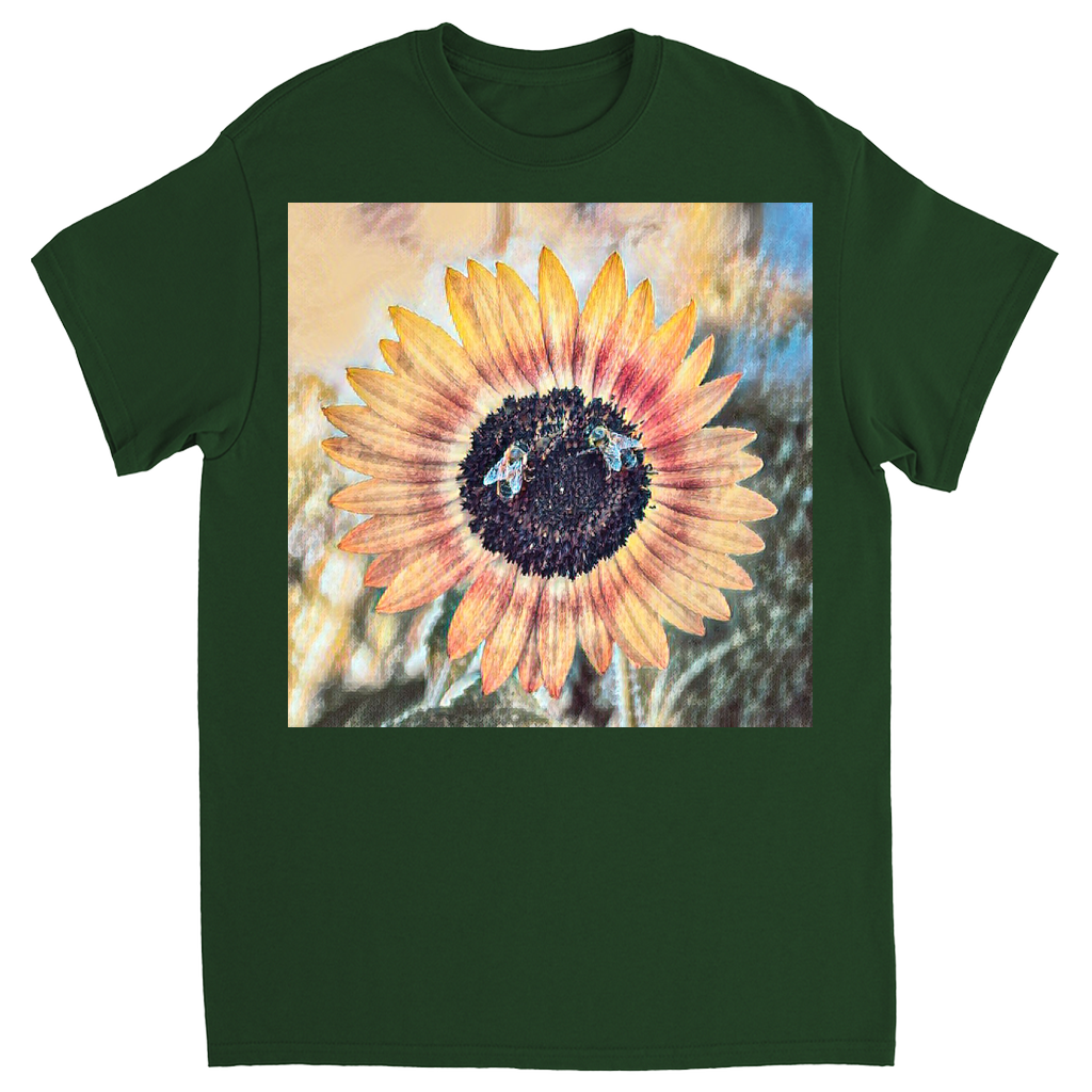 Painted 2 Sunflower Bees T-Shirt Forest Green Shirts & Tops apparel