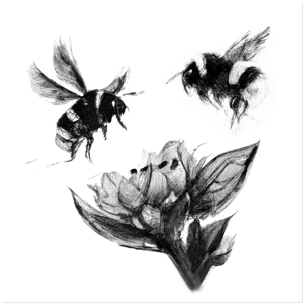 Ink Wash Bumble Bees - Acrylic Print 20x20 inch Posters, Prints, & Visual Artwork Acrylic Prints Ink Wash Bumble Bees