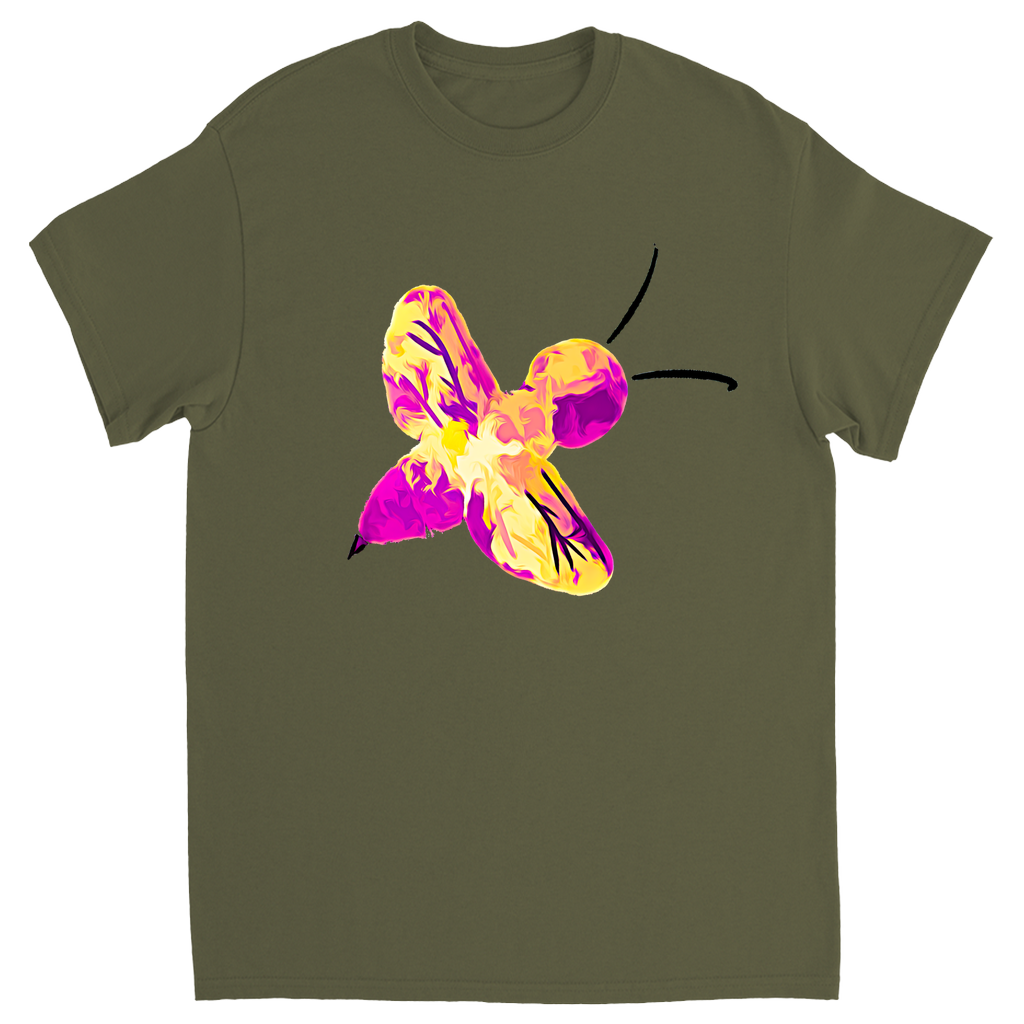 Abstract Pink and Yellow Bee Unisex Adult T-Shirt Military Green Shirts & Tops apparel