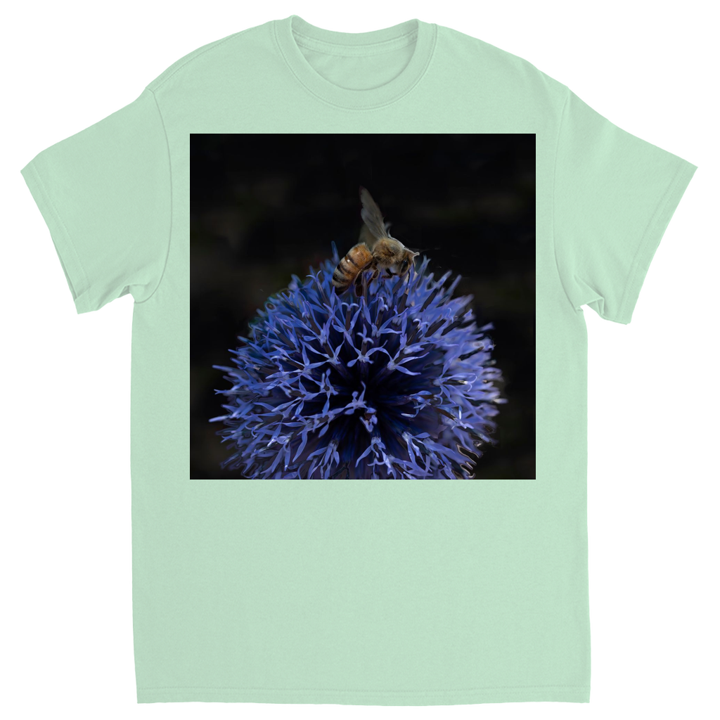 Bee on a Purple Ball Flower Unisex Adult T-Shirt Mint Shirts & Tops apparel