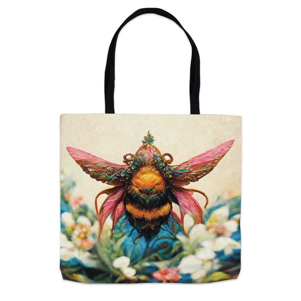 Fantasy Bee Hovering on Flower Tote Bag 16x16 inch Shopping Totes bee tote bag Fantasy Bee Hovering on Flower gift for bee lover gifts original art tote bag totes zero waste bag