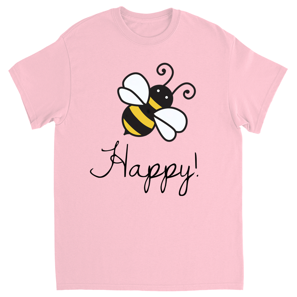 Bee Happy Unisex Adult T-Shirt Light Pink Shirts & Tops apparel