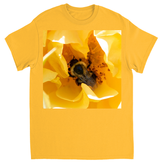 Bee in a Yellow Rose Unisex Adult T-Shirt Gold Shirts & Tops apparel
