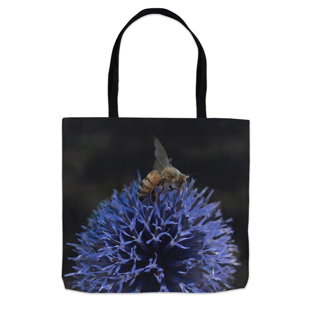 Bee on a Purple Ball Flower Tote Bag 16x16 inch Shopping Totes bee tote bag gift for bee lover gifts original art tote bag zero waste bag