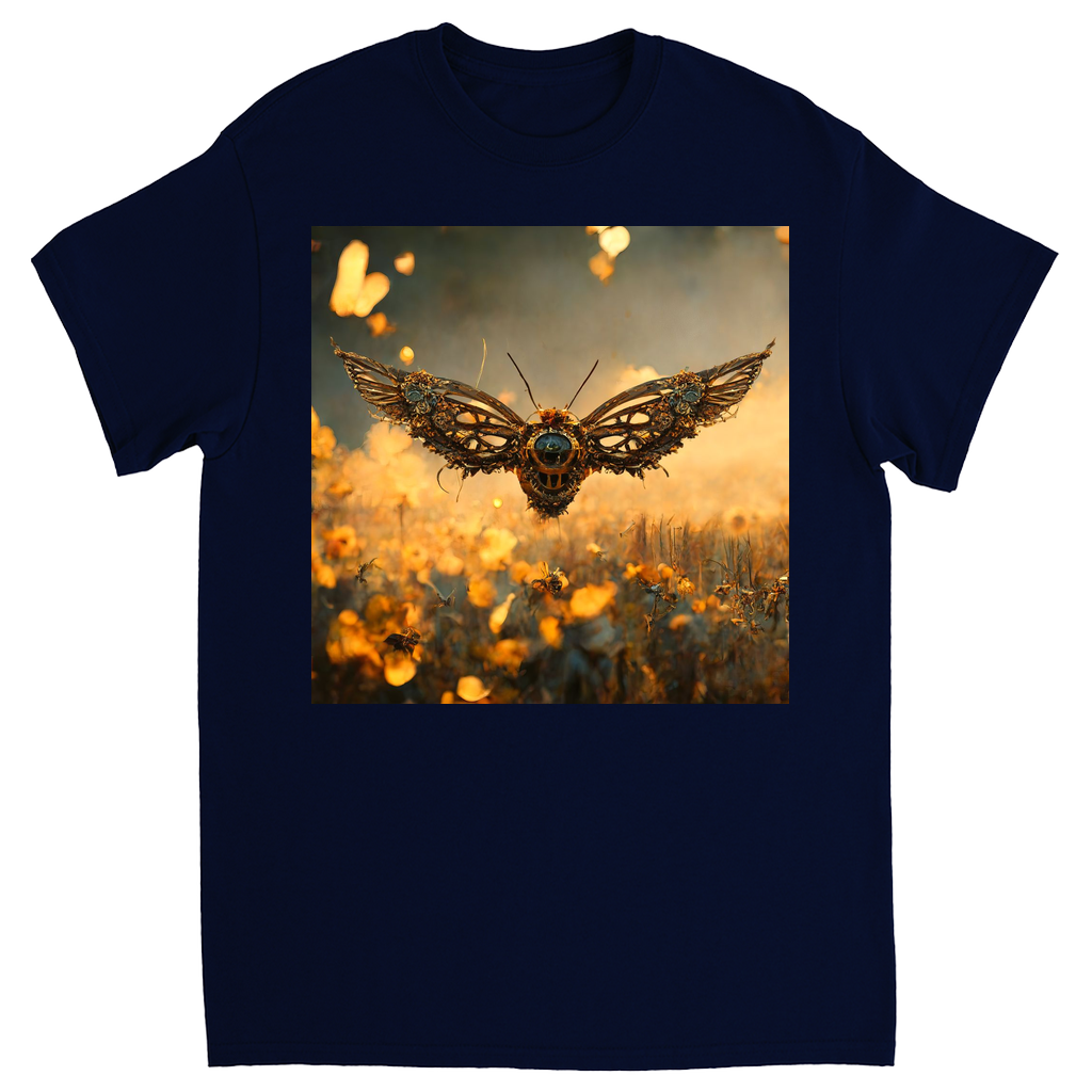 Metal Flying Steampunk Bee Unisex Adult T-Shirt Navy Blue Shirts & Tops apparel Metal Flying Steampunk Bee