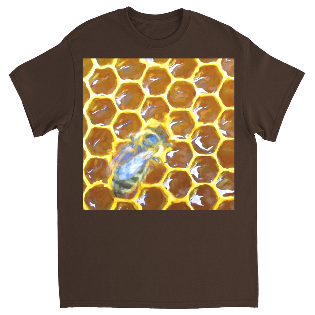 Bee on Honeycomb Unisex Adult T-Shirt Dark Chocolate Shirts & Tops apparel