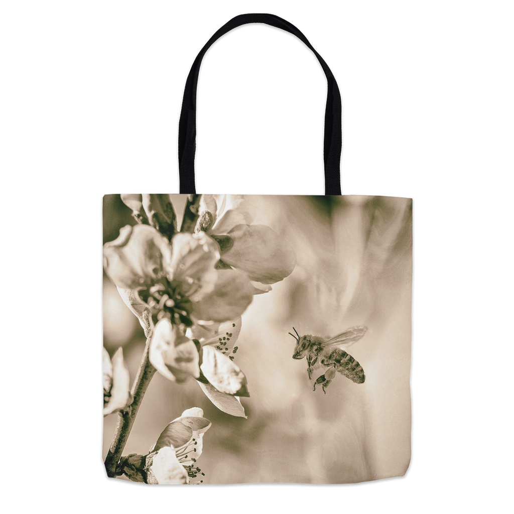 Sepia Bee with Flower Tote Bag 16x16 inch Shopping Totes bee tote bag gift for bee lover gifts original art tote bag totes zero waste bag