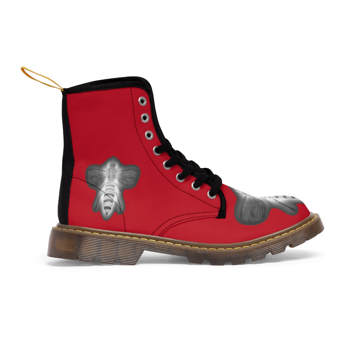 Negative Bee Men's Red Canvas Boots Shoes Bee boots combat boots fun mens boots Mens boots mens fashion boots Negative Bee red mens boots Shoes unique mens boots vegan boots vegan combat boots