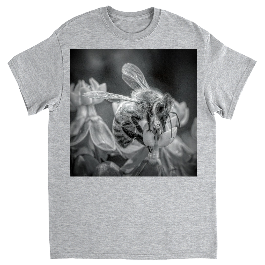 Black and White Sipping Bee Unisex Adult T-Shirt Sport Grey Shirts & Tops apparel