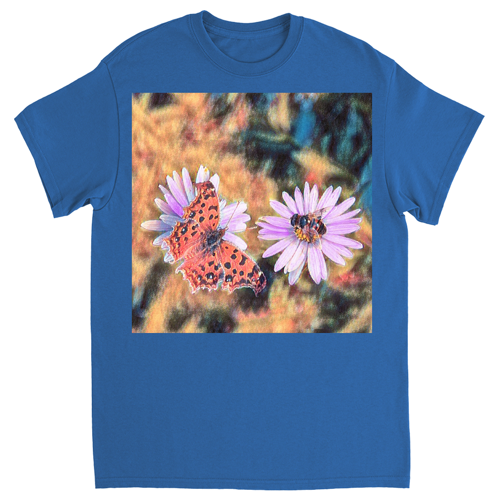 Vintage Butterfly & Bee on Purple Flower Unisex Adult T-Shirt Royal Shirts & Tops apparel