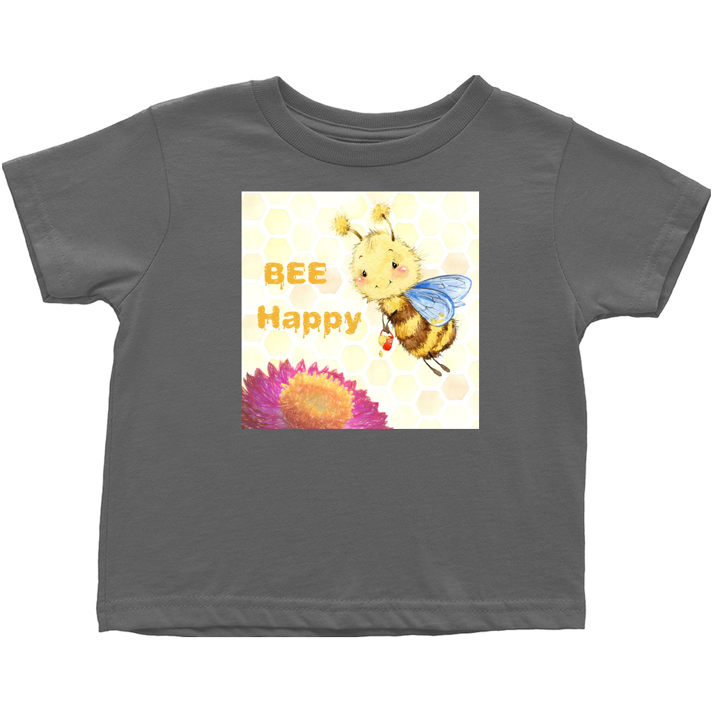 Pastel Bee Happy Toddler T-Shirt Charcoal Baby & Toddler Tops apparel