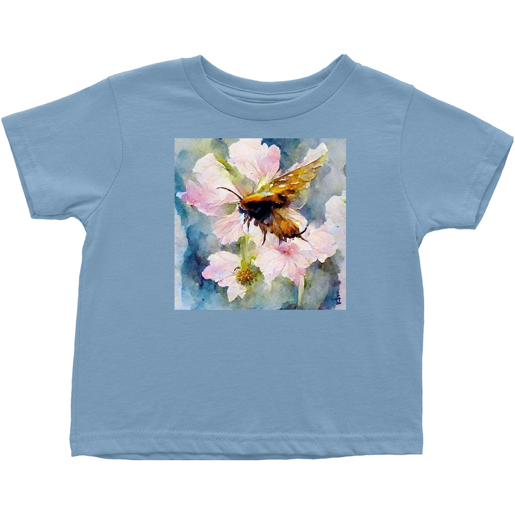 Watercolor Bee Landing on Flower Toddler T-Shirt Light Blue Baby & Toddler Tops apparel Watercolor Bee Landing on Flower