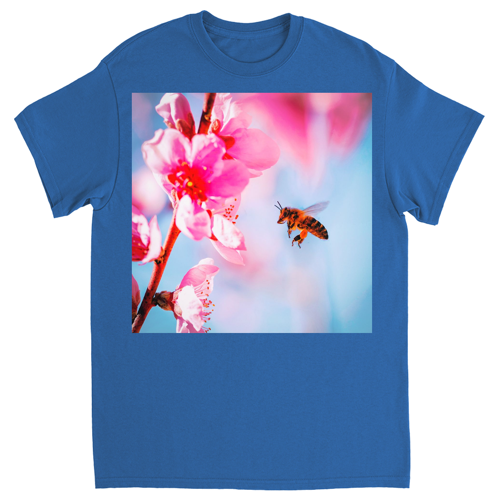 Bee with Hot Pink Flower Unisex Adult T-Shirt Royal Shirts & Tops apparel art