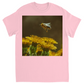 Golden Bee Hovering Over Flower Unisex Adult T-Shirt Light Pink Shirts & Tops