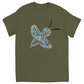 Abstract Twirly Blue Bee Unisex Adult T-Shirt Military Green Shirts & Tops apparel
