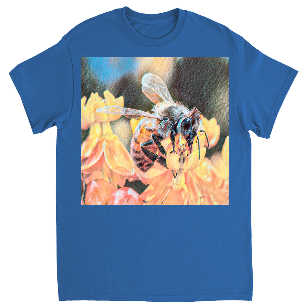 Watercolor Bee Sipping Unisex Adult T-Shirt Royal Shirts & Tops apparel