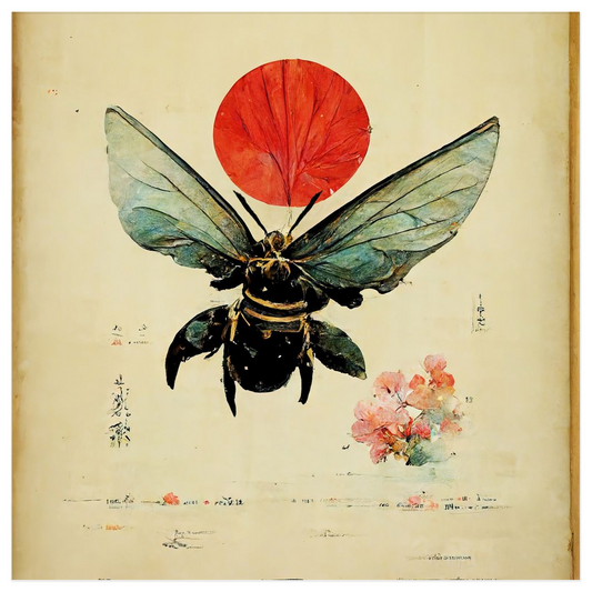 Vintage Japanese Bee with Sun Poster 12x12 inch 500044 - Home & Garden > Decor > Artwork > Posters, Prints, & Visual Artwork Poster Prints Vintage Japanese Bee with Sun